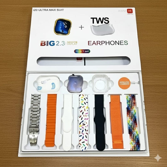 i20 Ultra Max Suit - 10-in-1 Mega Combo with Smartwatch & Earphones!