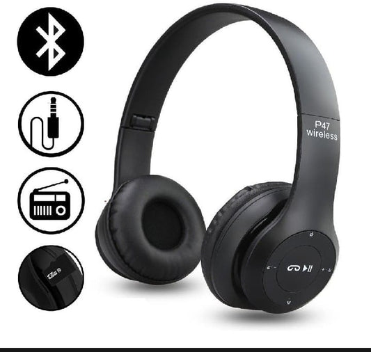 P47 On-Ear Wireless Bluetooth Headphones with Built-in Mic