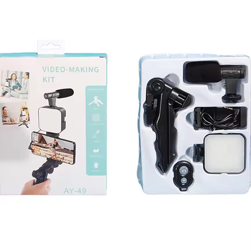 7-in-1 Professional Vlogging Kit for Smartphones with Tripod, Light & Microphone