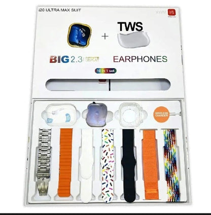 I20 Ultra Max Suit Smart Watch Price in Pakistan | 10 in 1 Box With AirPods