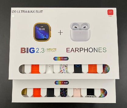 I20 Ultra Max Suit Smart Watch Price in Pakistan | 10 in 1 Box With AirPods