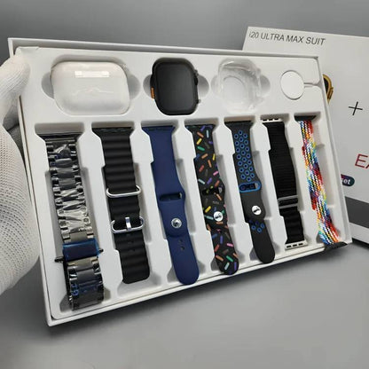 I20 Ultra Max Suit Smart Watch Price in Pakistan | 10 in 1 Box With AirPods