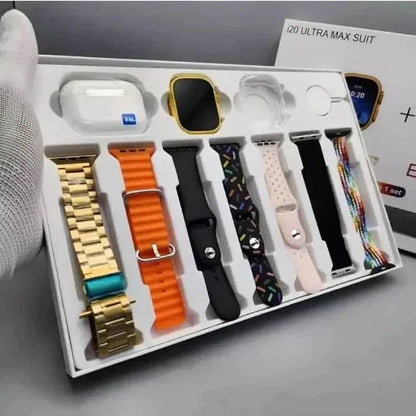 I20 Ultra Max Suit Smart Watch Price in Pakistan | 10 in 1 Box With AirPods